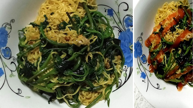 Mì tôm ăn với rau lang được không